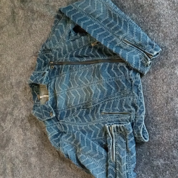 Free People punched chevron moto jacket Chevy Blue - Picture 1 of 10